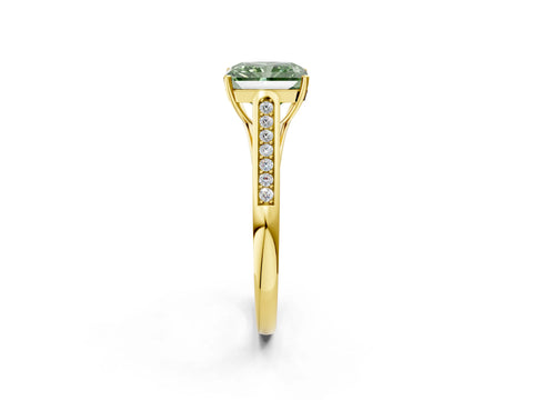 Yellow gold Fancy Green Radiant Cut Solitaire Cathedral Diamond Engagement Ring with Channel-Set Band and Four-Prong Setting_5
