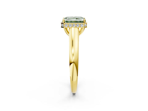 Yellow gold Fancy Green Radiant Cut Solitaire Diamond Engagement Ring with Four-Prong Setting and Tapered Band_2