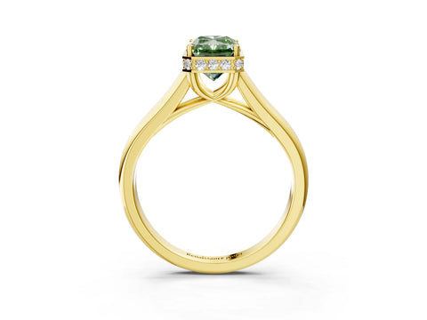 Yellow gold Fancy Green Radiant Cut Solitaire Diamond Engagement Ring with Four-Prong Setting and Tapered Band_3