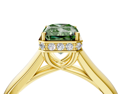 Yellow gold Fancy Green Radiant Cut Solitaire Diamond Engagement Ring with Four-Prong Setting and Tapered Band_4