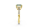 Yellow gold Fancy Green Radiant Cut Solitaire Diamond Engagement Ring with Pavé Band and Six-Prong Setting_14