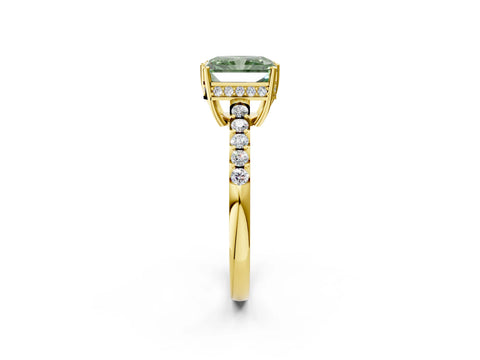 Yellow gold Fancy Green Radiant Cut Solitaire Diamond Engagement Ring with Pavé Band and Six-Prong Setting_14