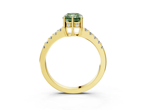 Yellow gold Fancy Green Radiant Cut Solitaire Diamond Engagement Ring with Pavé Band and Six-Prong Setting_15