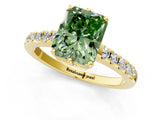 Yellow gold Fancy Green Radiant Cut Solitaire Diamond Engagement Ring with Pavé Band and Six-Prong Setting_25