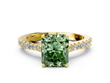 Yellow gold Fancy Green Radiant  Cut Solitaire Diamond Engagement Ring with Pave Band and Four-Prong Setting_149