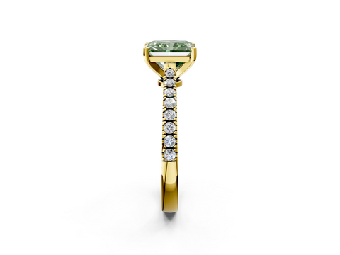 Yellow gold Fancy Green Radiant  Cut Solitaire Diamond Engagement Ring with Pave Band and Four-Prong Setting_151