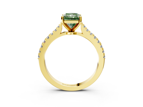 Yellow gold Fancy Green Radiant  Cut Solitaire Diamond Engagement Ring with Pave Band and Four-Prong Setting_152