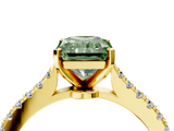 Yellow gold Fancy Green Radiant  Cut Solitaire Diamond Engagement Ring with Pave Band and Four-Prong Setting_153
