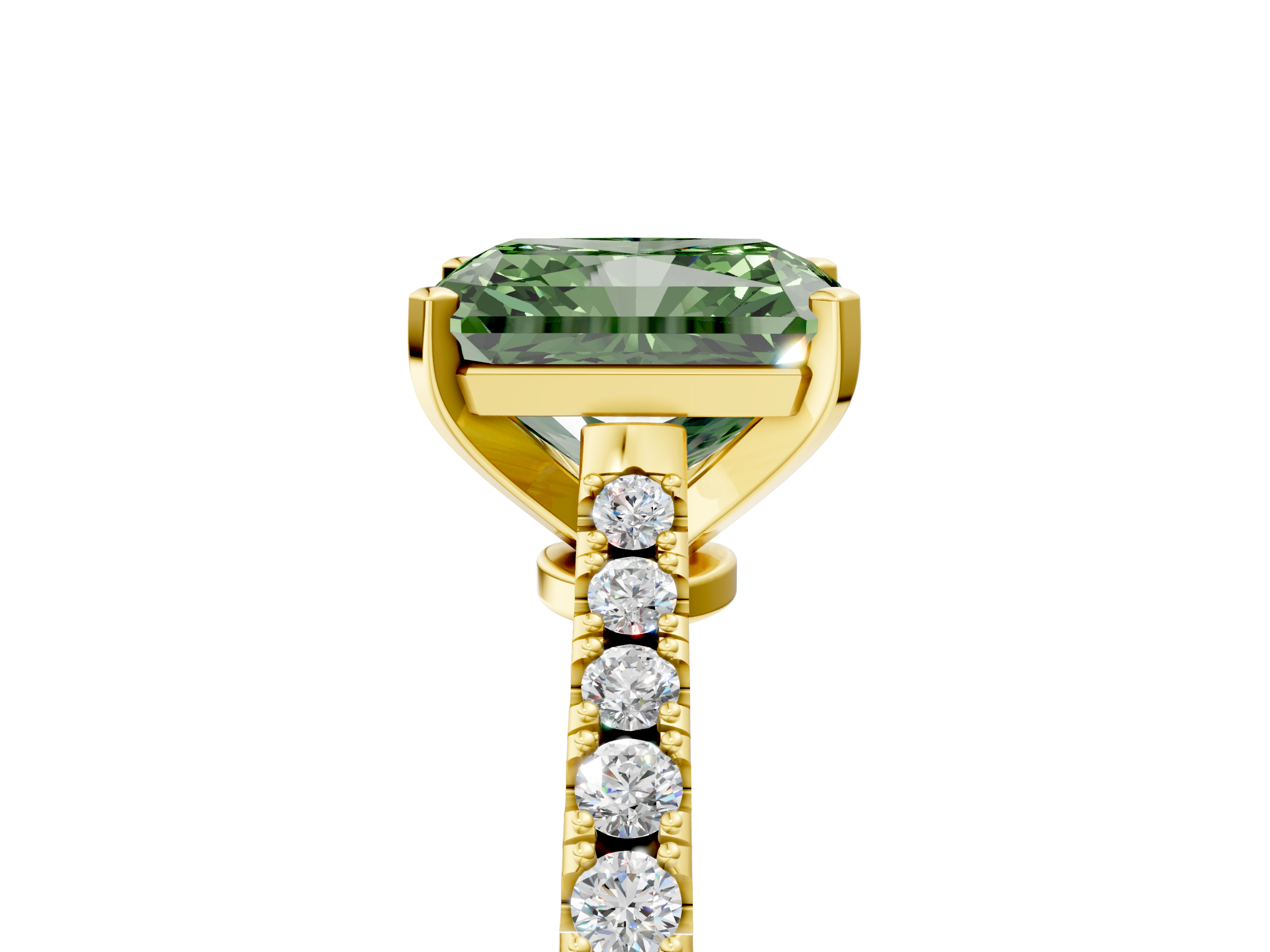 Yellow gold Fancy Green Radiant  Cut Solitaire Diamond Engagement Ring with Pave Band and Four-Prong Setting_154