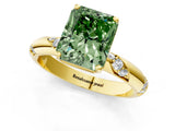 Yellow gold Fancy Green Radiant Cut Solitaire Diamond Engagement Ring with Twisted Pave Band and Four-Prong Setting_4