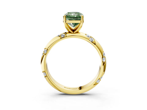 Yellow gold Fancy Green Radiant Cut Solitaire Diamond Engagement Ring with Twisted Pave Band and Four-Prong Setting_6