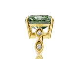 Yellow gold Fancy Green Radiant Cut Solitaire Diamond Ring with Infinity Twist Band and Four-Prong Setting_17