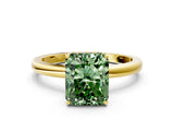 Yellow gold Fancy Green Radiant Cut Solitaire Diamond Ring with Prong Setting and Plain Band