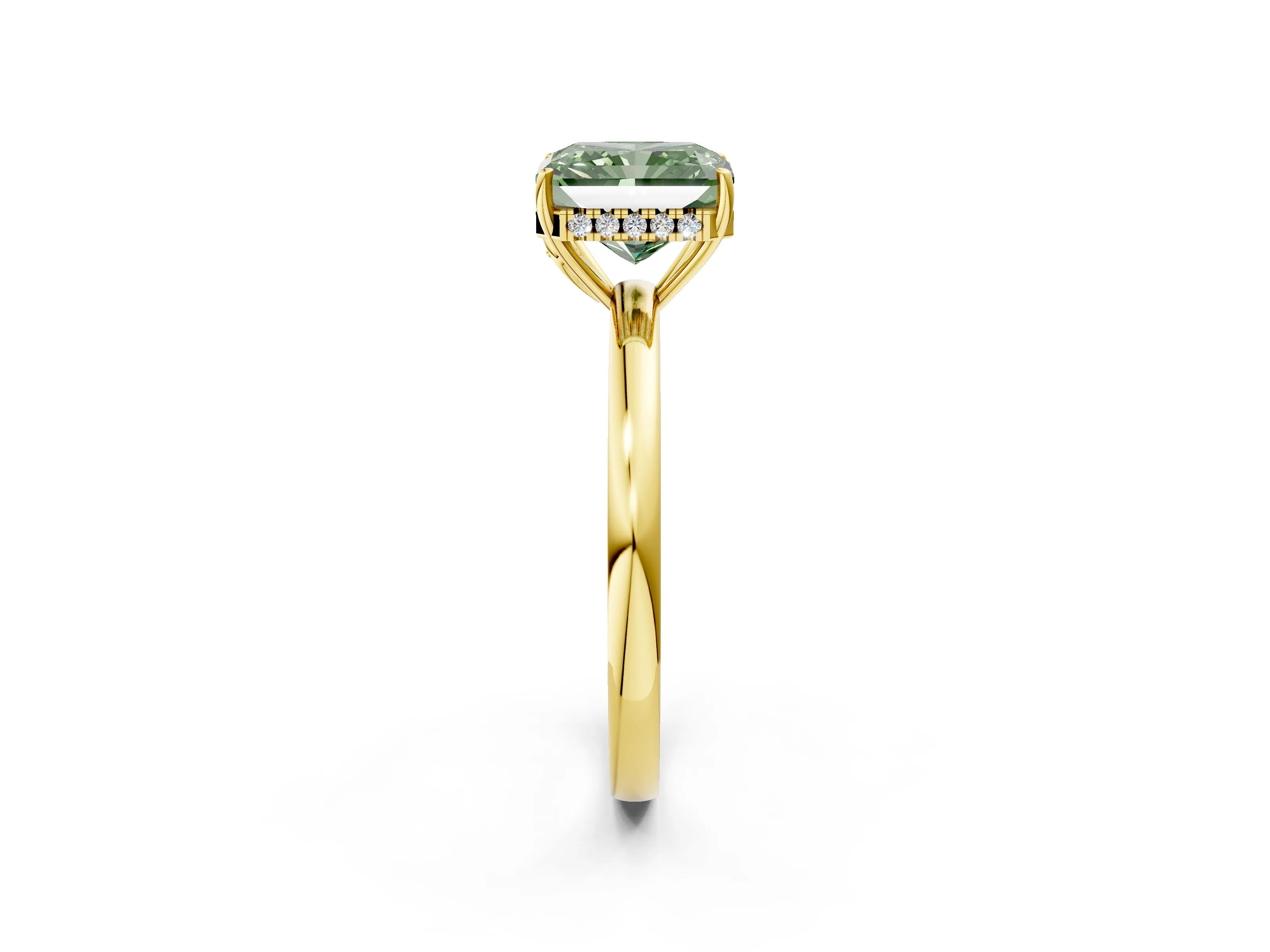 Yellow gold Fancy Green Radiant Cut Solitaire Diamond Ring with Prong Setting and Plain Band_2