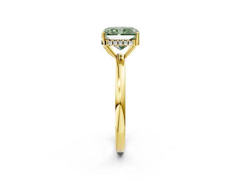 Yellow gold Fancy Green Radiant Cut Solitaire Diamond Ring with Prong Setting and Plain Band_2