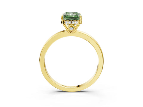 Yellow gold Fancy Green Radiant Cut Solitaire Diamond Ring with Prong Setting and Plain Band_3