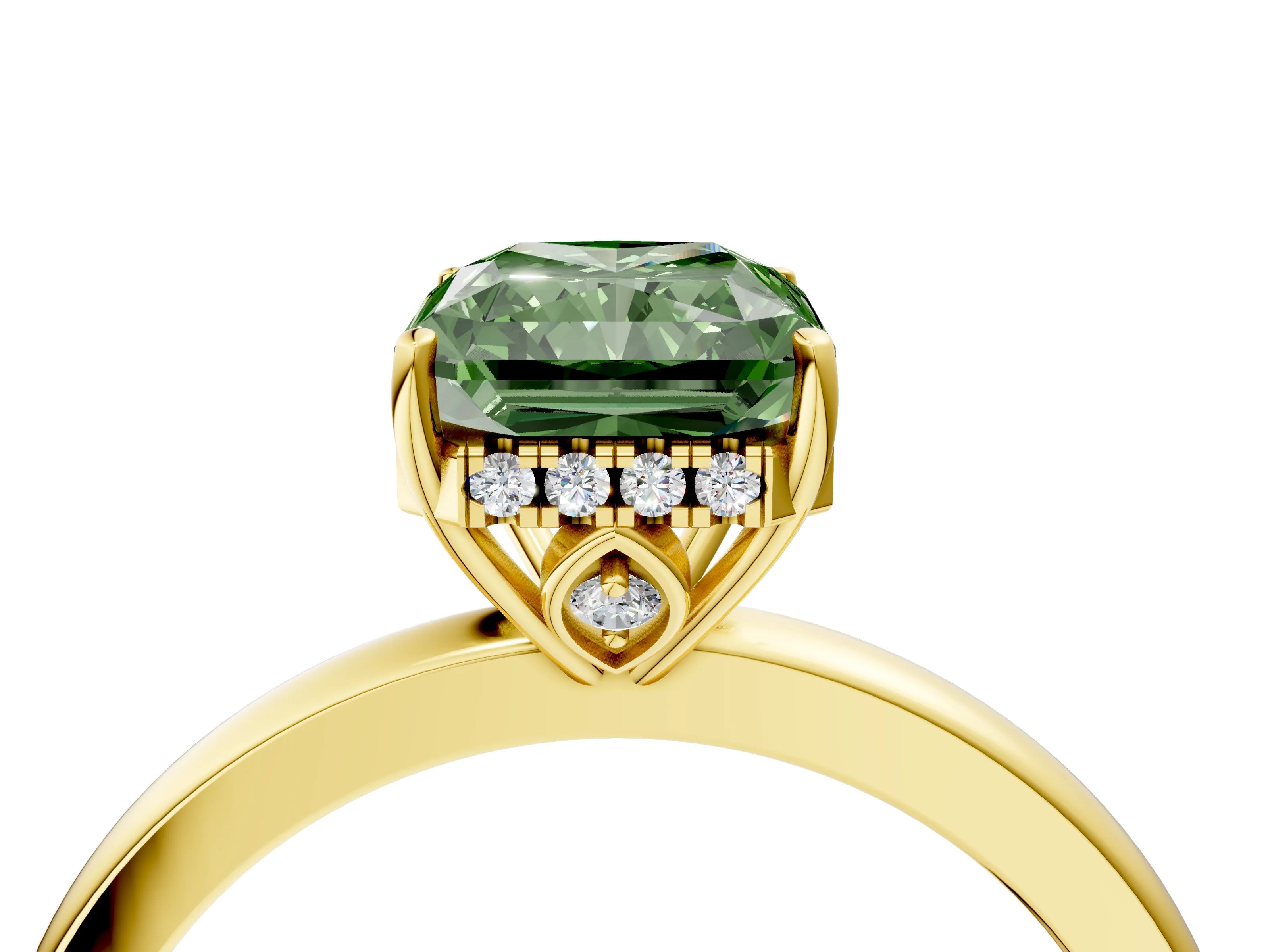 Yellow gold Fancy Green Radiant Cut Solitaire Diamond Ring with Prong Setting and Plain Band_4