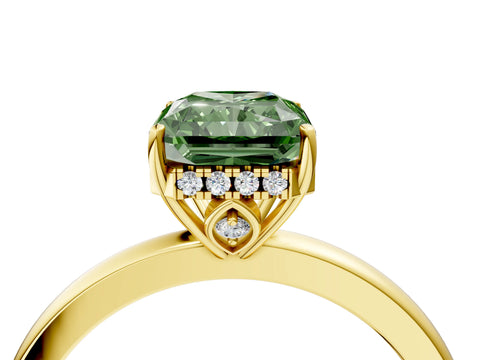 Yellow gold Fancy Green Radiant Cut Solitaire Diamond Ring with Prong Setting and Plain Band_4