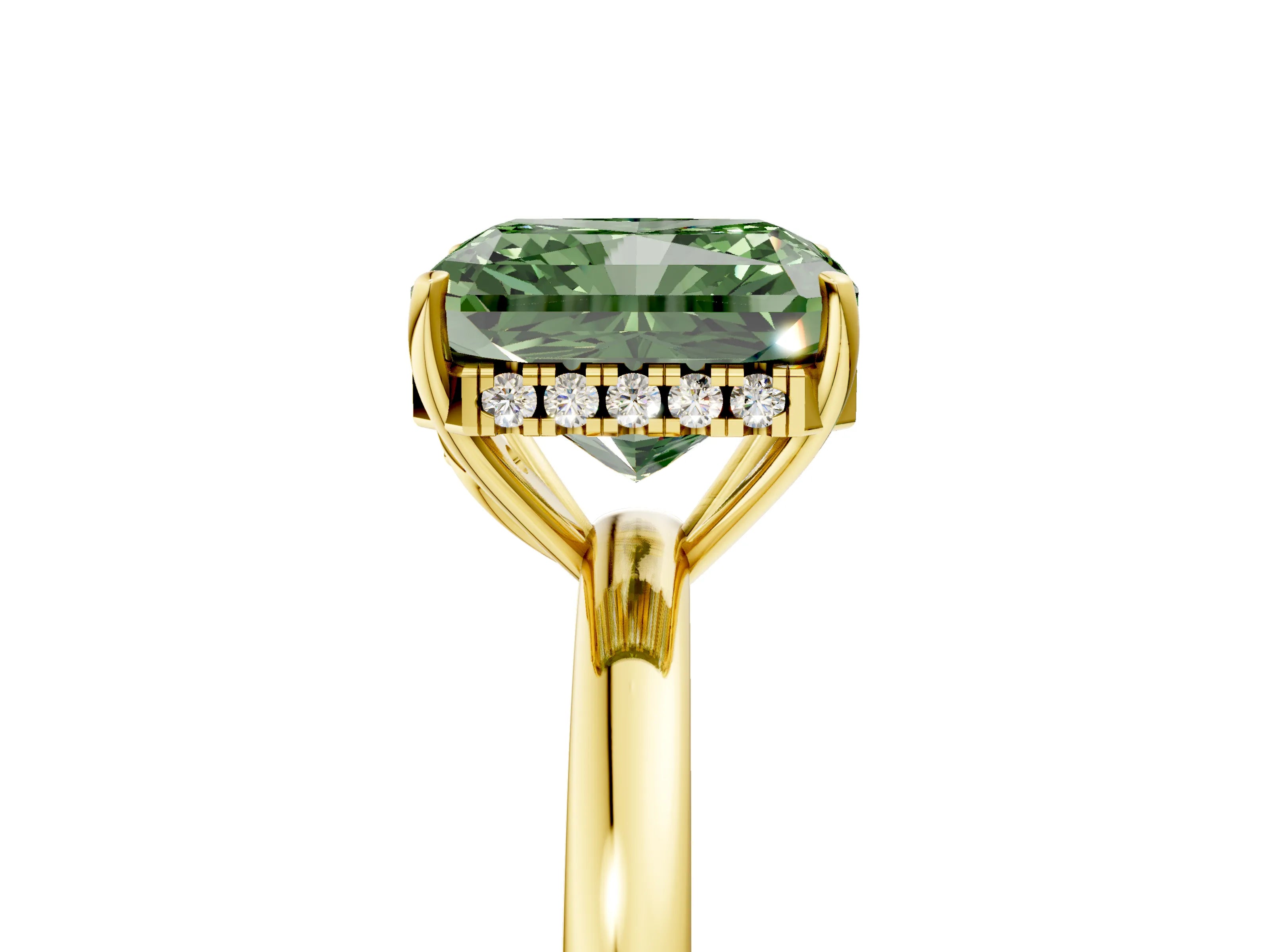 Yellow gold Fancy Green Radiant Cut Solitaire Diamond Ring with Prong Setting and Plain Band_5