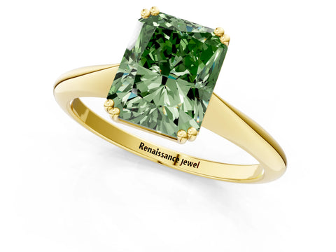 Yellow gold Fancy Green Radiant Cut Solitaire Diamond Ring with Six-Prong Setting and Classic Band_1