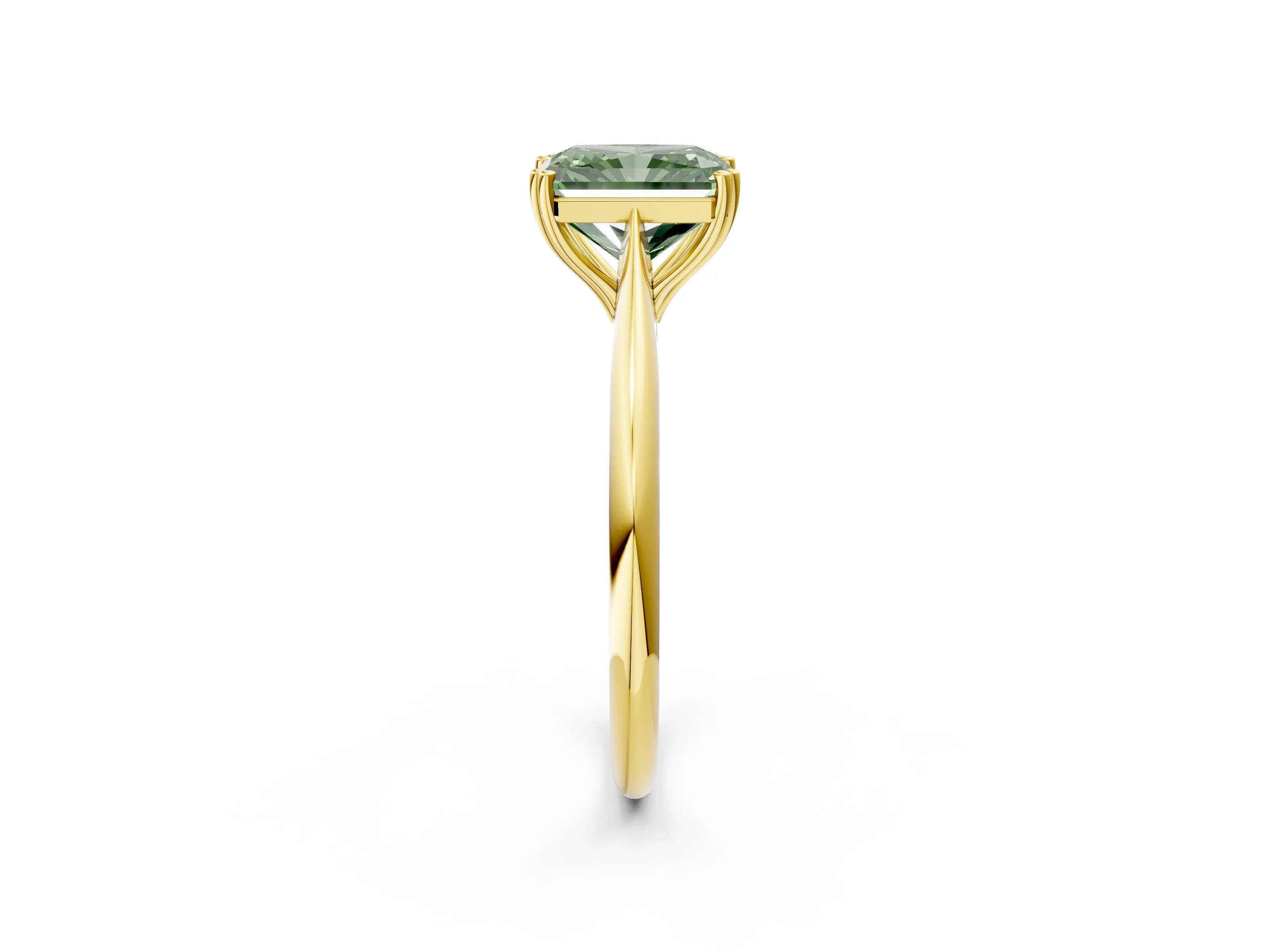 Yellow gold Fancy Green Radiant Cut Solitaire Diamond Ring with Six-Prong Setting and Classic Band_2