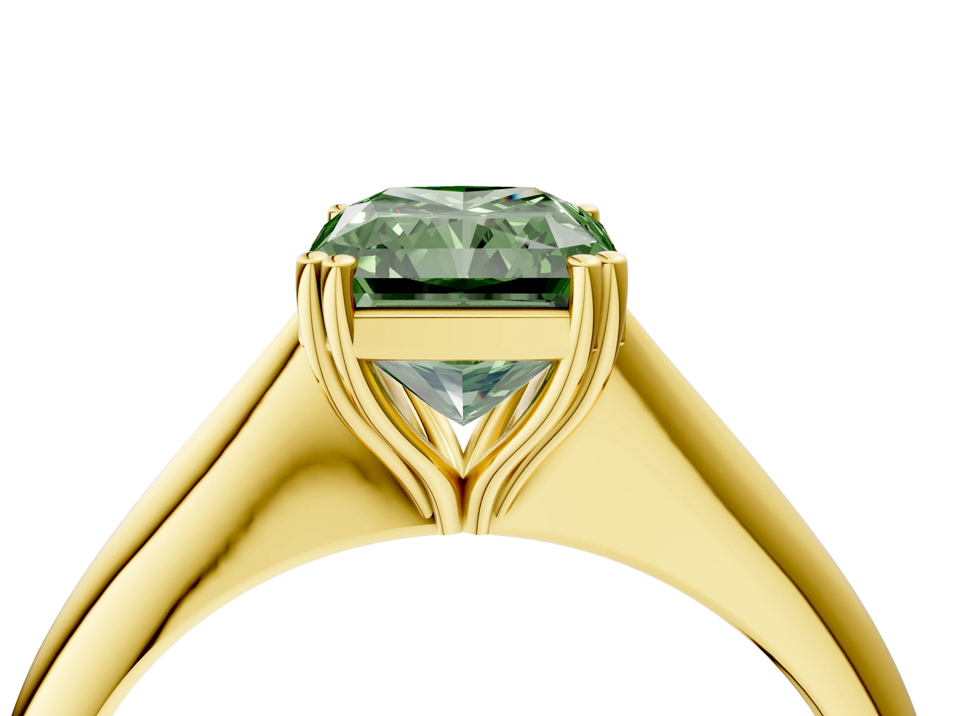 Yellow gold Fancy Green Radiant Cut Solitaire Diamond Ring with Six-Prong Setting and Classic Band_4