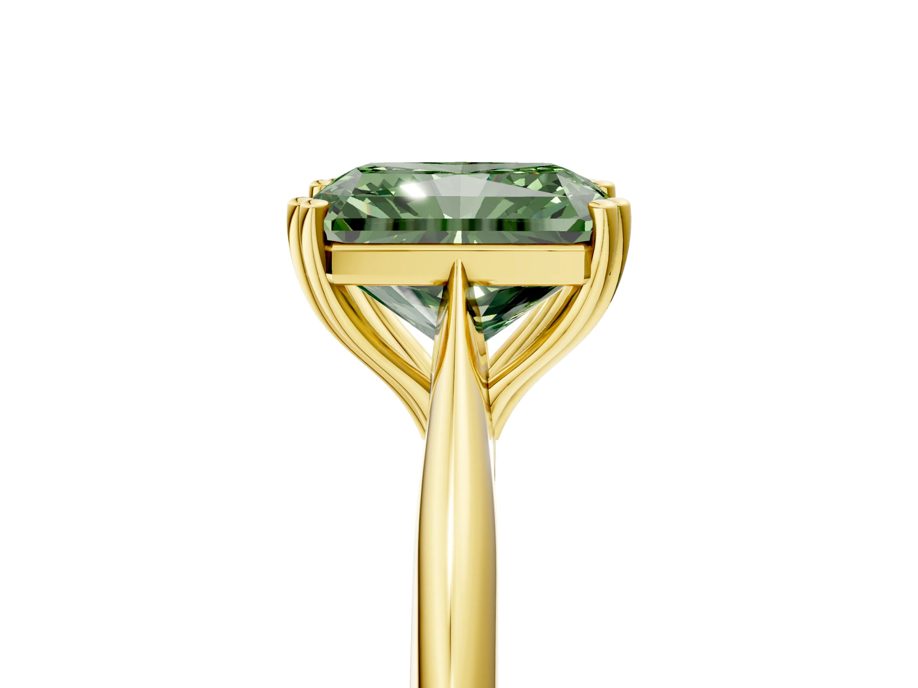 Yellow gold Fancy Green Radiant Cut Solitaire Diamond Ring with Six-Prong Setting and Classic Band_5
