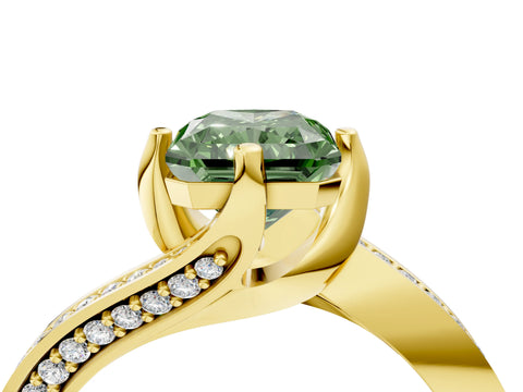 Yellow gold Fancy Green Radiant Cut Solitaire Diamond Twist Band with Pavé Setting and Four-Prong Setting_4