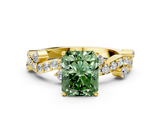 Yellow gold Fancy Green Radiant  Cut Solitaire Diamond Twisted Band with Pave Setting_59