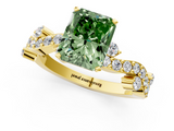 Yellow gold Fancy Green Radiant  Cut Solitaire Diamond Twisted Band with Pave Setting_60