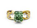 Yellow gold Fancy Green Radiant  Cut Solitaire Diamond with Side Stones on Criss-Cross Band and Four-Prong Setting_3