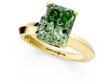 Yellow gold Fancy Green Radiant  Cut Solitaire Engagement Ring with Flat Band and Four-Prong Setting 1