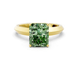 Yellow gold Fancy Green Radiant  Cut Solitaire Engagement Ring with Flat Band and Four-Prong Setting