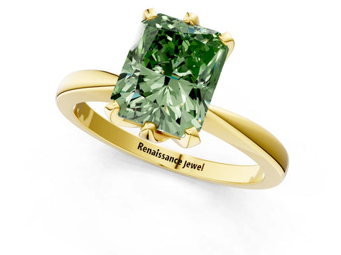 Yellow gold Fancy Green Radiant Cut Solitaire Engagement Ring with Six-Prong Setting and Tapered Band_1