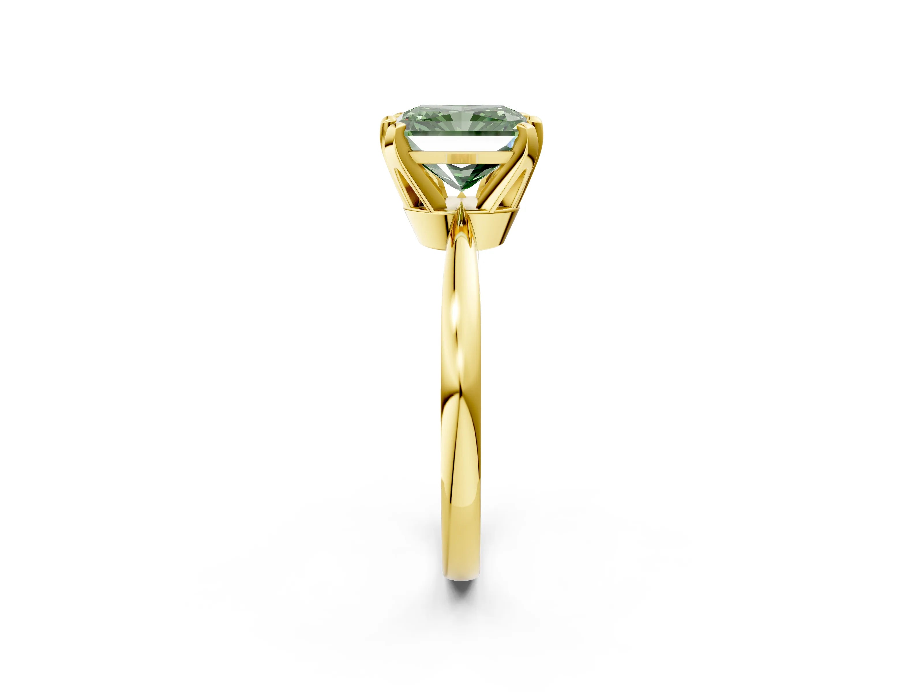 Yellow gold Fancy Green Radiant Cut Solitaire Engagement Ring with Six-Prong Setting and Tapered Band_2