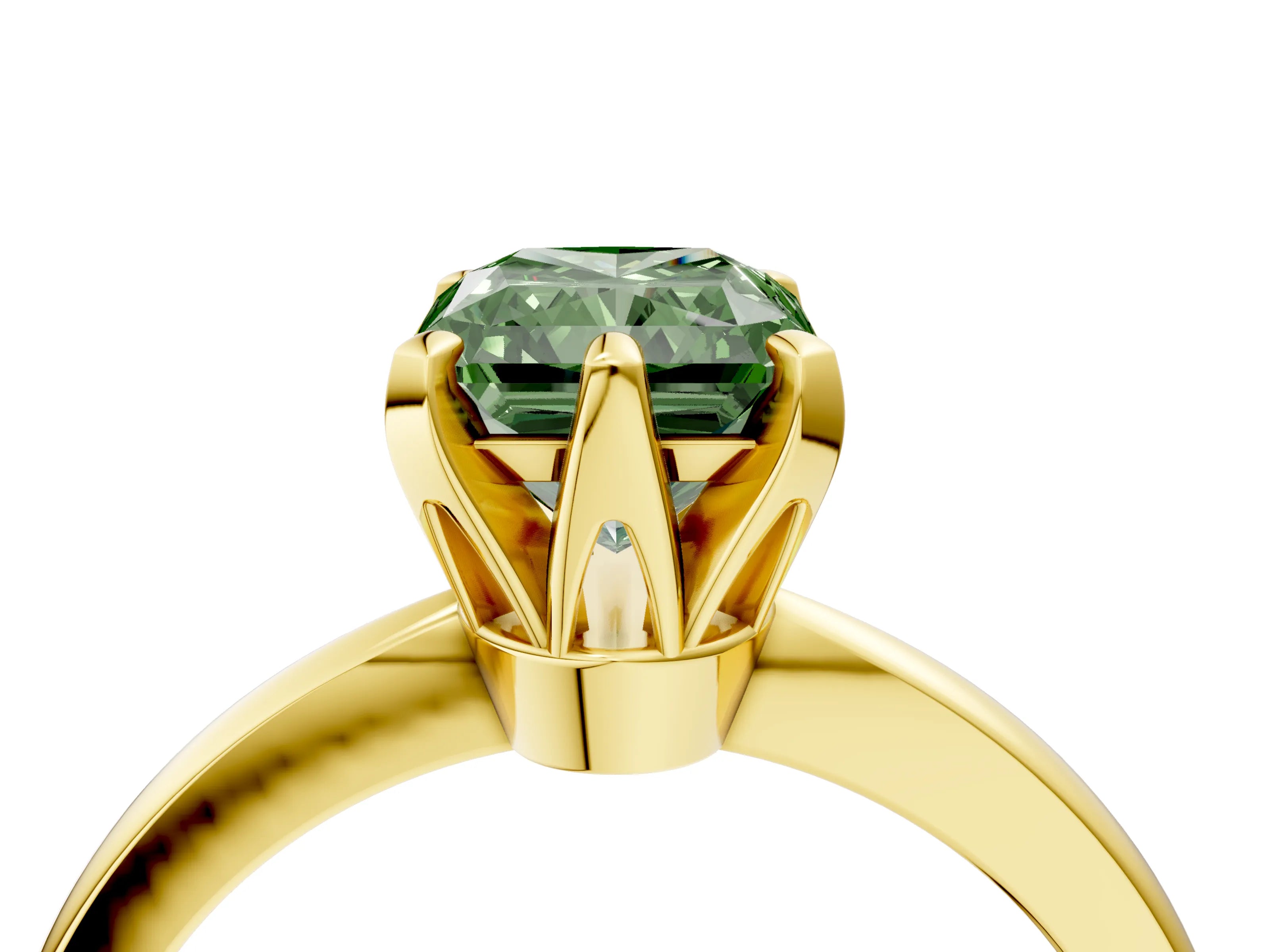Yellow gold Fancy Green Radiant Cut Solitaire Engagement Ring with Six-Prong Setting and Tapered Band_4