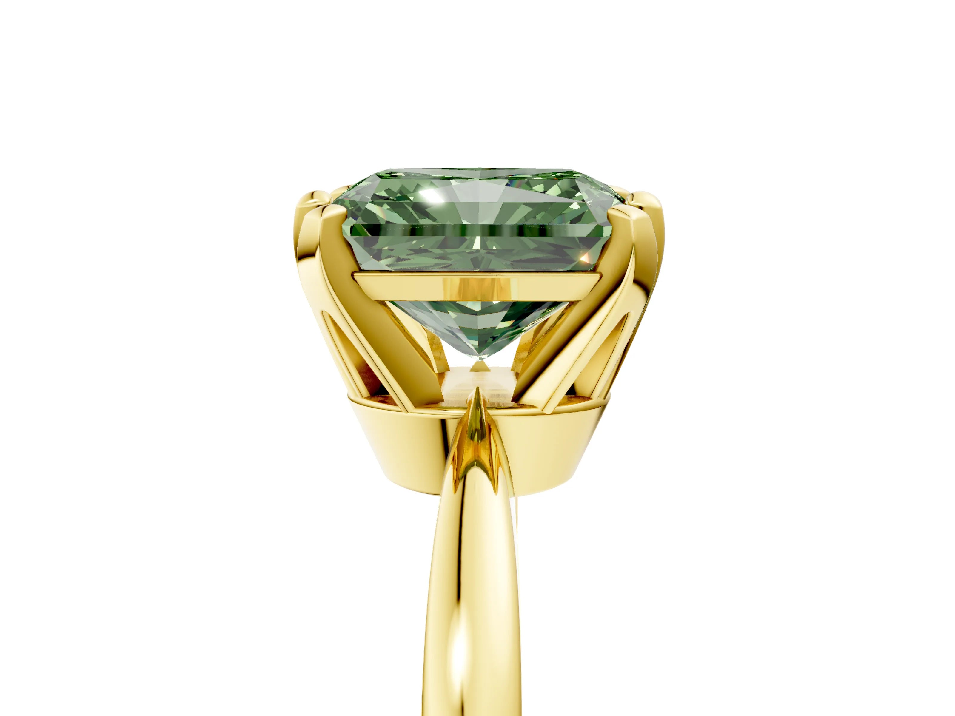 Yellow gold Fancy Green Radiant Cut Solitaire Engagement Ring with Six-Prong Setting and Tapered Band_5