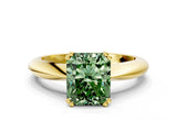 Yellow gold Fancy Green Radiant  Cut Solitaire Engagement Ring with Tapered Band and Four-Prong Setting 1
