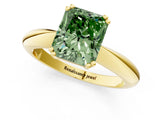 Yellow gold Fancy Green Radiant  Cut Solitaire Engagement Ring with Tapered Band and Four-Prong Setting 2