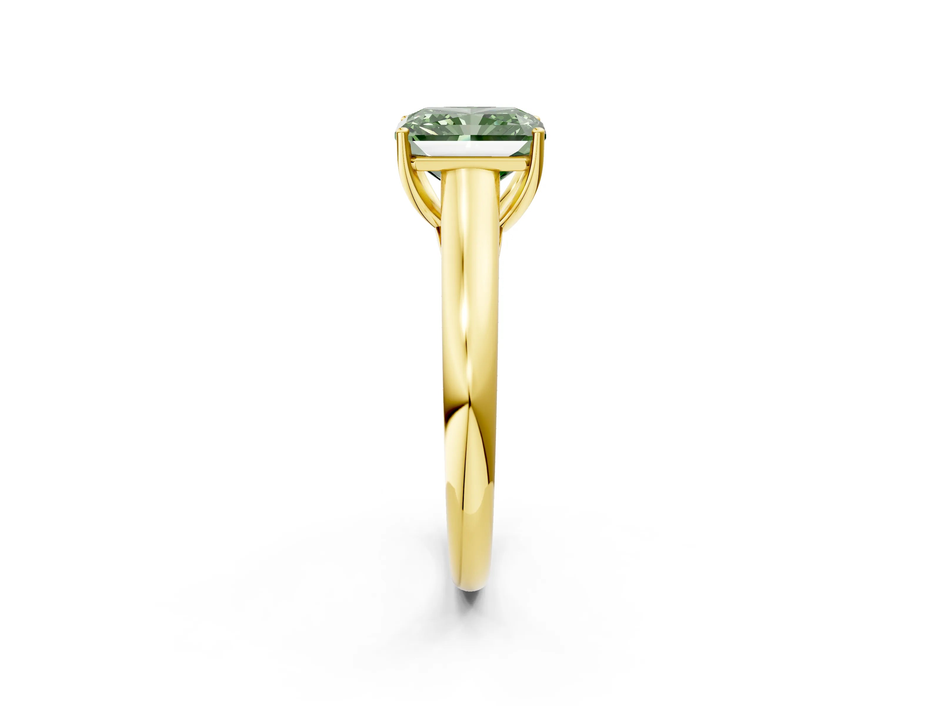 Yellow gold Fancy Green Radiant Cut Solitaire Engagement Ring with Tapered Band and Four-Prong Setting_5