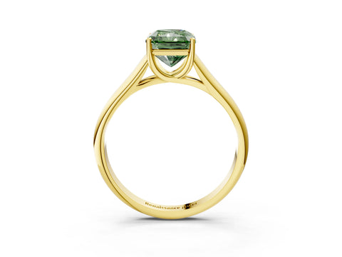 Yellow gold Fancy Green Radiant Cut Solitaire Engagement Ring with Tapered Band and Four-Prong Setting_6