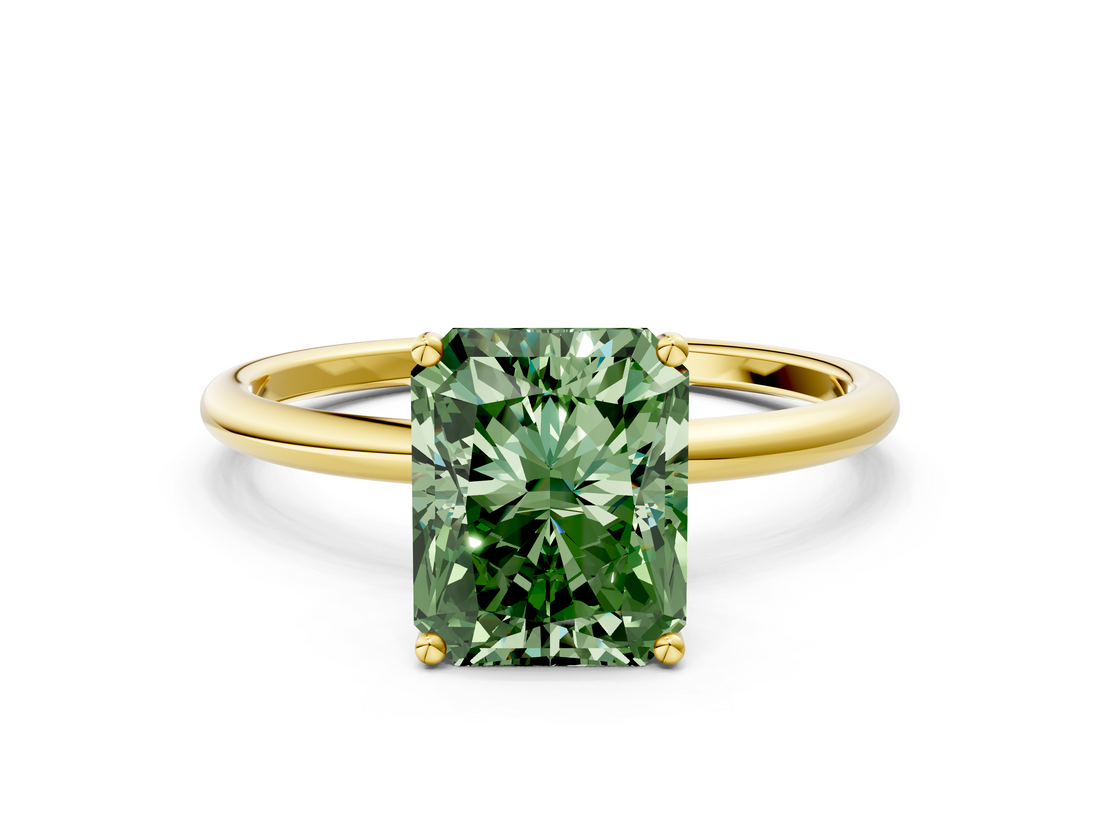 Yellow gold Fancy Green Radiant  Cut Solitaire Engagement Ring with Thin Band and Four-Prong Setting_3
