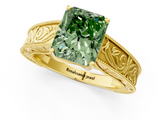 Yellow gold Fancy Green Radiant  Cut Solitaire Engraved Band with Four-Prong Setting_82