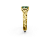 Yellow gold Fancy Green Radiant  Cut Solitaire Engraved Band with Four-Prong Setting_83
