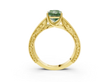 Yellow gold Fancy Green Radiant  Cut Solitaire Engraved Band with Four-Prong Setting_84
