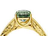 Yellow gold Fancy Green Radiant  Cut Solitaire Engraved Band with Four-Prong Setting_85