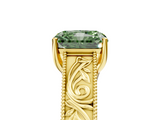 Yellow gold Fancy Green Radiant  Cut Solitaire Engraved Band with Four-Prong Setting_86
