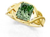 Yellow gold Fancy Green Radiant Cut Solitaire Intertwined Band Prong Setting Ring_1