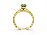 Yellow gold Fancy Green Radiant Cut Solitaire Milgrain Engraved Band with Four-Prong Setting_3