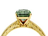 Yellow gold Fancy Green Radiant Cut Solitaire Milgrain Engraved Band with Four-Prong Setting_4